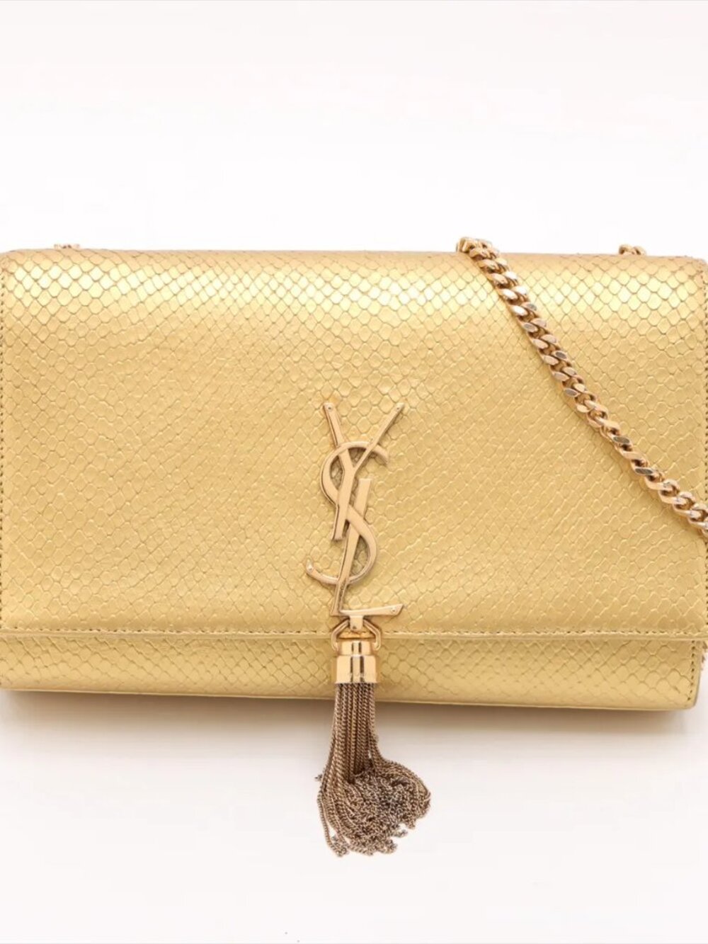YSL Gold Metallic Flap Chain Bag S64 MOG